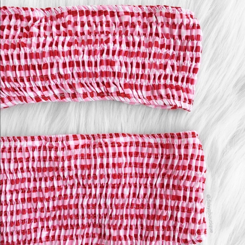 Pink gingham smocked bandeau bow bikini 💕 - Picture 5 of 5